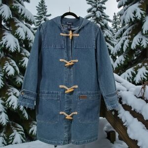 DENIM & CO. WOMEN'S BLUE JEAN COAT WITH TOGGLE CLOSURES 1X‎ VINTAGE